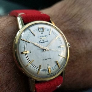 LONGINES Men's Gold-Capped Conquest Date Automatic c1970s Swiss Vintage LV563RED