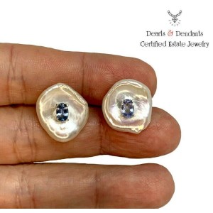 Sapphire Freshwater Pearl Cufflinks 14k Gold Designer Certified $2,490 012352
