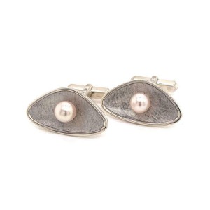 Mikimoto Estate Cufflinks With Pearls Sterling Silver 5.14 Grams 6.25 mm M126