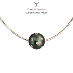 Diamond Tahitian South Sea Pearl Necklace 14k Gold Italy Certified $3950 920458