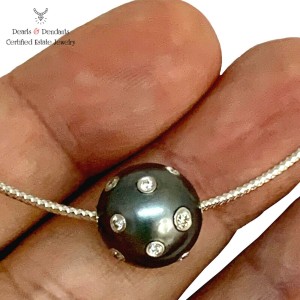 Diamond Tahitian South Sea Pearl Necklace 14k Gold Italy Certified $3950 920458