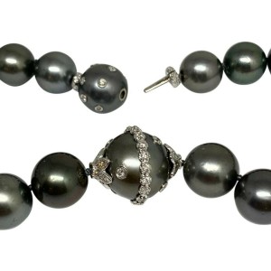 Diamond Tahitian Pearl Necklace 14k Gold 17.5 mm 17.5" Certified $29,750 915540