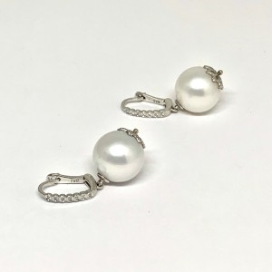 Diamond South Sea Pearl Earrings 14k Gold 13 mm Certified 