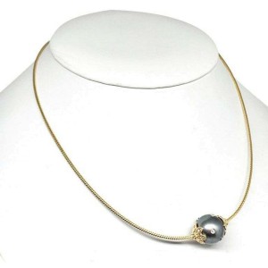 Diamond Tahitian Pearl Necklace 14.25 mm 14k Gold Italy Certified $3,950 915304