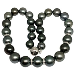 Diamond Tahitian Pearl Necklace 14k Gold 16.3 mm 16.5" Certified $24,000 914649