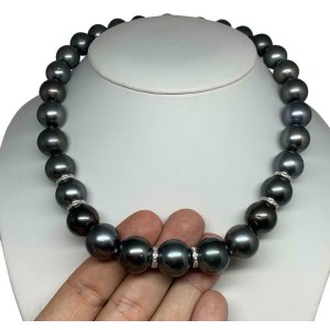 Diamond Tahitian Pearl Necklace 14k Gold 16.3 mm 16.5" Certified $24,000 914649