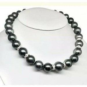 Diamond Tahitian Pearl 14k Gold Necklace 16 mm 16.5" Certified 