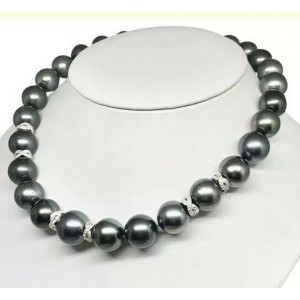 Diamond Tahitian Pearl 14k Gold Necklace 16 mm 16.5" Certified 