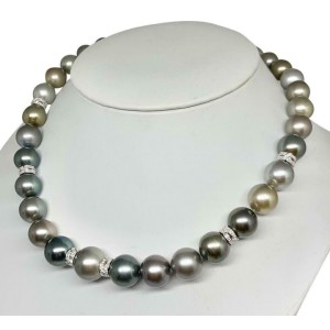 Diamond Tahitian Pearl Necklace 18k Gold 14.27 mm 17" Certified $24,500 914432