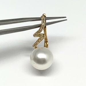 Diamond South Sea Pearl Earrings 14k Gold 11 mm Certified $2,950 910809