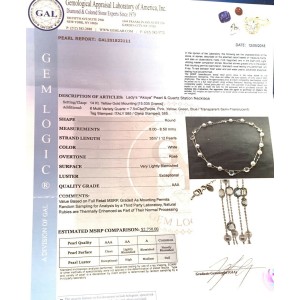 Akoya Pearl Quartz Necklace 14k Gold 8.5 mm Certified 