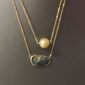 Golden South Sea Pearl Sapphire Necklace 14k Gold 11.7mm 