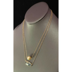 Golden South Sea Pearl Sapphire Necklace 14k Gold 11.7mm 