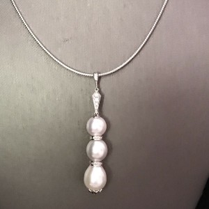 Diamond South Sea Pearl Necklace 14k Gold 12 mm Italy