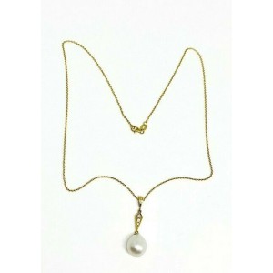 Diamond South Sea Pearl Necklace 12.77 mm 14k Gold Italy Certified 