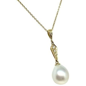Diamond South Sea Pearl Necklace 12.77 mm 14k Gold Italy Certified 