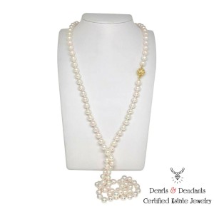 Diamond Akoya Pearl Necklace 14k Gold 8 mm 36 in Certified $9,750 010934