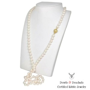 Diamond Akoya Pearl Necklace 14k Gold 8 mm 36 in Certified $9,750 010934