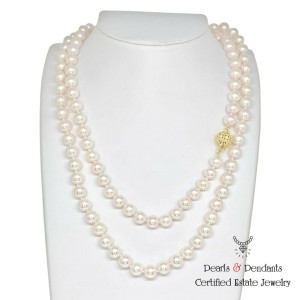 Diamond Akoya Pearl Necklace 14k Gold 8 mm 36 in Certified $9,750 010930