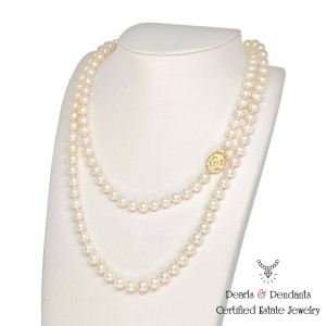 Diamond Akoya Pearl Necklace 14k Gold 7.4 mm 36 in Certified $9,950 010259
