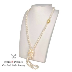 Diamond Akoya Pearl Necklace 14k Gold 7.4 mm 36 in Certified $9,950 010259