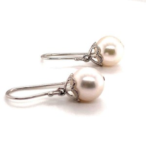 Akoya Pearl Earrings 14 KT White Gold 8.92 mm Certified $990 017529