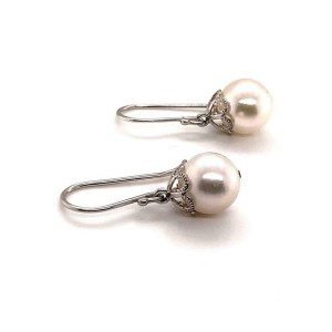 Akoya Pearl Earrings 14 KT White Gold 8.92 mm Certified $990 017529