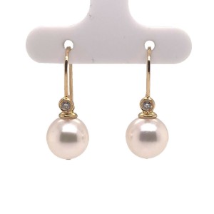 Akoya Pearl Earrings 14 KT Yellow Gold 8.90 mm Certified $990 017531