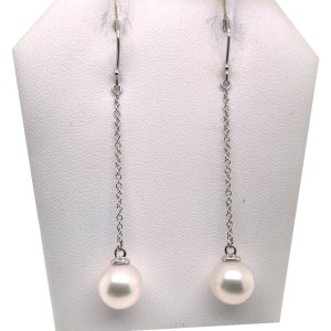 Akoya Pearl Earrings 14 KT White Gold 9.15 mm Certified $1,390 017534
