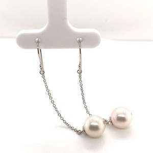 Akoya Pearl Earrings 14 KT White Gold 9.15 mm Certified $1,390 017534