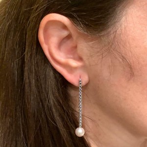 Akoya Pearl Sapphire Drop Earrings 14k Gold 8.7 mm Certified 