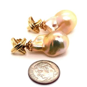 Freshwater Pearl Earrings 14k Yellow Gold 25 mm Certified $1,290 920920
