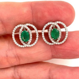 Diamond Emerald Earrings 14k White Gold 2.16 TCW Certified $6,950 018689