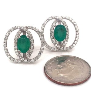 Diamond Emerald Earrings 14k White Gold 2.16 TCW Certified $6,950 018689