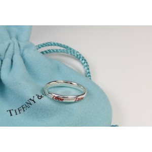 Tiffany & Co. Picasso Graffiti Love Band Ring Silver & Red Enamel Size 5.5 w Bag