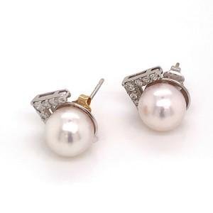 Akoya Pearl Diamond Earrings 14k Gold 9.5 mm 0.45 CTW Certified $3,975 111899