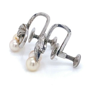 Mikimoto Estate Akoya Pearl Clip On Earrings Sterling Silver 4.94 mm M171