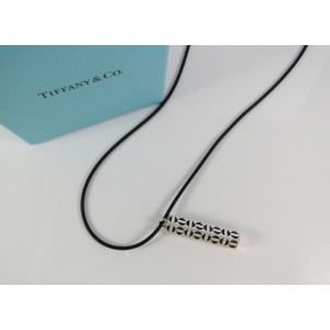 Tiffany & Co. Zellige Silver Bar Pendant on 20” Rubber Cord by Paloma Picasso