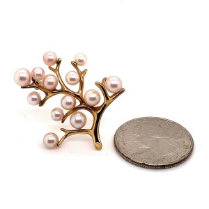 Mikimoto Estate Akoya Pearl Tree of Life Brooch Pin 14k Gold 5.4mm M189 