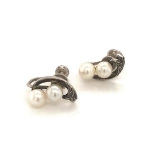 Mikimoto Estate Akoya Pearl Earrings Sterling Silver 