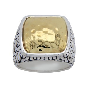 John Hardy Sterling Silver & 22K Yellow Gold Classic Chain Mens Ring ...