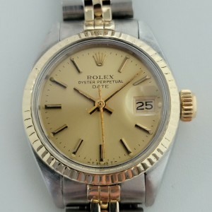 Ladies Rolex Oyster Date 6917 26mm 18k Gold SS Automatic 1980s 