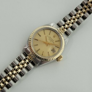 Ladies Rolex Oyster Date 6917 26mm 18k Gold SS Automatic 1980s 