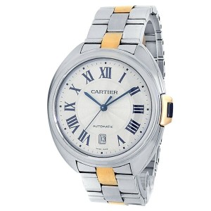 Cartier Cle de Cartier 18k Rose Gold Stainless Steel Auto Silver Watch 