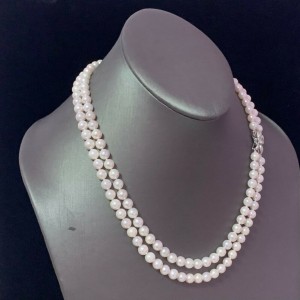 Diamond Akoya Pearl Necklace 18" 14k Gold 6.5 mm Certified