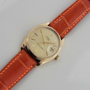 Mens Rolex Oyster Perpetual Date 1503 35mm 14k Gold Automatic 1970s Swiss RJC192