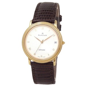 Blancpain Villeret 18k Yellow Gold Leather Automatic White Men's Watch 