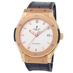 Hublot Classic Fusion 18k Rose Gold Leather Silver Men's Watch 511.OX.2611.LR