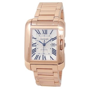Cartier Tank Anglaise 18k Rose Gold Automatic Silver Medium Watch 