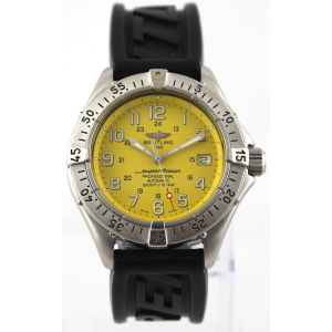 BREITLING SUPEROCEAN  AUTOMATIC MEN'S YELLOW 40MM BLACK RUBBER WATCH 